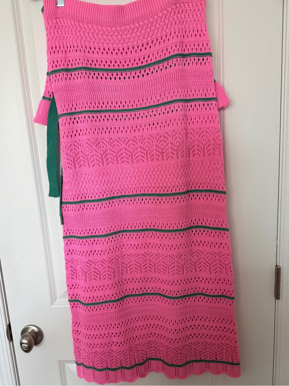 Nufiwi Pink Crochet Two-Piece Skirt Set with Green Trim - Picture 6 of 7